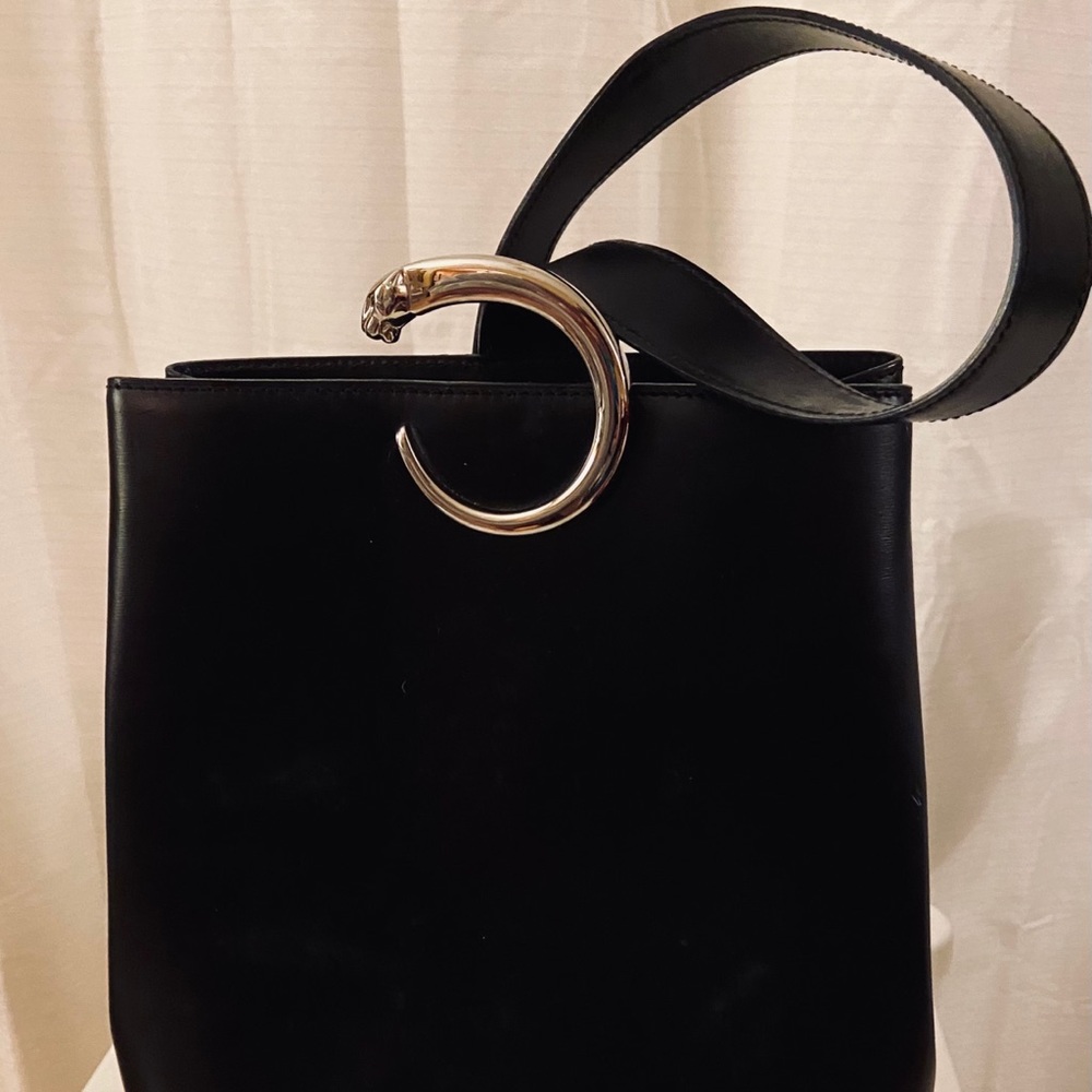 Cartier logo panther shoulder bag leather black